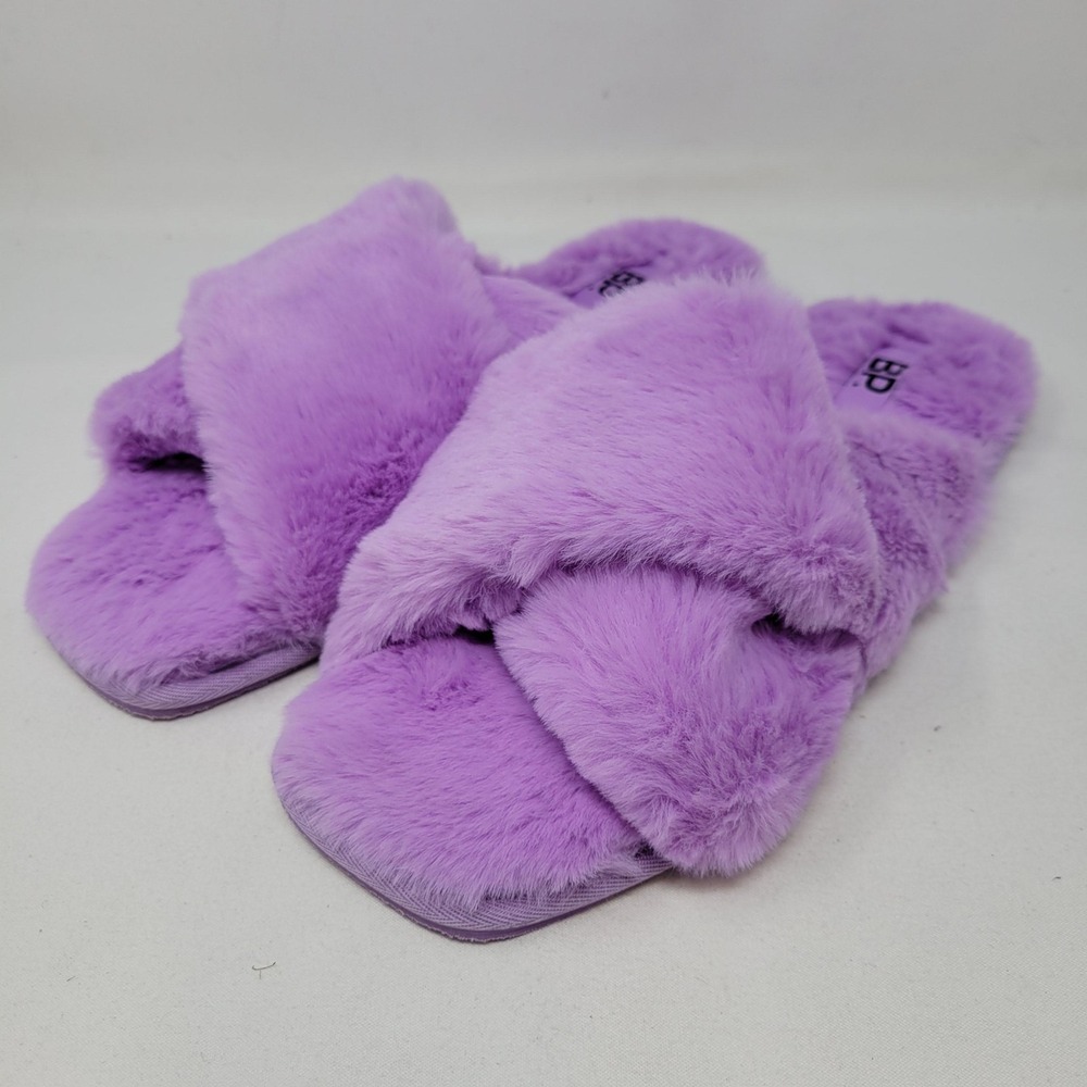 BP Slippers Womens Size 10 Lavender Faux Fur Crossband Slide House‎ Cozy Lined